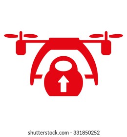 Drone Loading vector icon. Style is flat symbol, red color, rounded angles, white background.