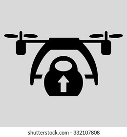 Drone Loading vector icon. Style is flat symbol, black color, rounded angles, light gray background.