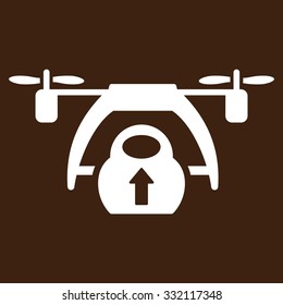 Drone Loading vector icon. Style is flat symbol, white color, rounded angles, brown background.