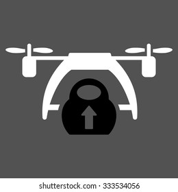 Drone Loading vector icon. Style is bicolor flat symbol, black and white colors, rounded angles, gray background.