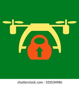 Drone Loading vector icon. Style is bicolor flat symbol, orange and yellow colors, rounded angles, green background.
