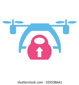 Drone Loading vector icon. Style is bicolor flat symbol, pink and blue colors, rounded angles, white background.