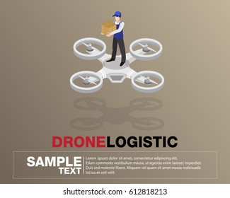 Drone logistics network Flat 3d isometric vector illustration Set shipping On-time delivery