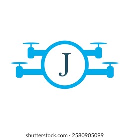Drone Logo combine with letter J vector template