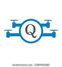 Drone Logo combine with letter Q vector template