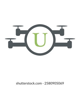 Drone Logo combine with letter U vector template