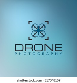 Drone logo concept on sky blue background