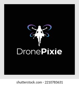 drone logo design with flying fairy character