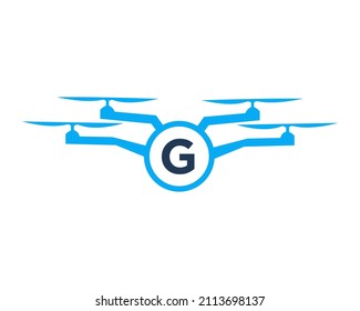 Drone Logo Design On Letter G Concept. Photography Drone Vector Template