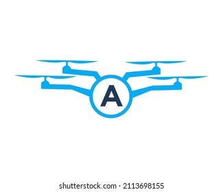 Drone Logo Design On Letter A Concept. Photography Drone Vector Template