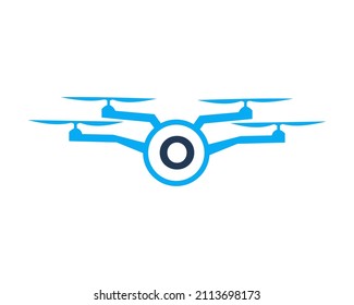 Drone Logo Design On Letter O Concept. Photography Drone Vector Template