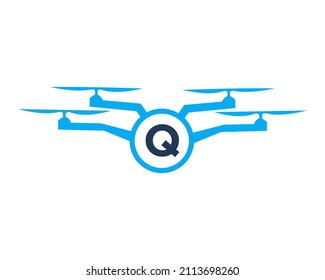 Diseño De Logotipo Drone En El Concepto De Letra Q. Plantilla de vectores de drones fotográficos