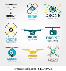 Drone logo Design template. Flat Style. Vector Illustration