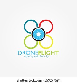 Drone logo Design template. Vector Illustration with Flat Style.