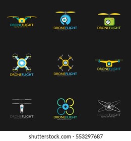 Drone logo Design template. Vector Illustration with Flat Style.