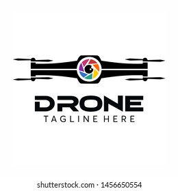 Drone Logo Design Vector Template, Colorful Lens Camera