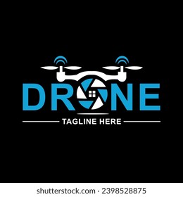 Drone logo design vector template, colourful lens camera air drone camera videography blue and white