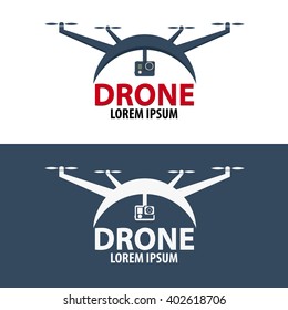 Drone logo. Flat design. Quadrocopter store