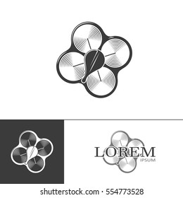 Drone logo in flat style. Simple icon of quadcopter.