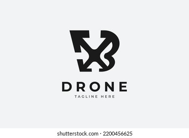 Logo de drones, letra B con combinación drone, plantilla de logotipo de diseño plano, ilustración vectorial