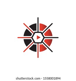 Drone logo with play button isolated on white background