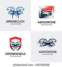 Drone Logo. Quad Copter Logo Set Design Template Collection