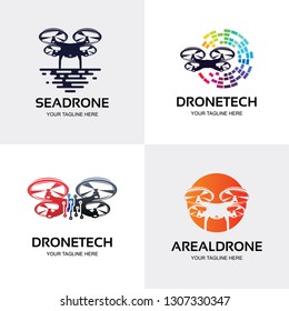 Drone Logo. Quad Copter Logo Set Design Template Collection