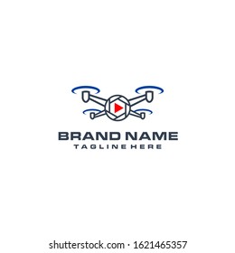 Drone Logo Template with Camera Shutter Details and Play Button Icons