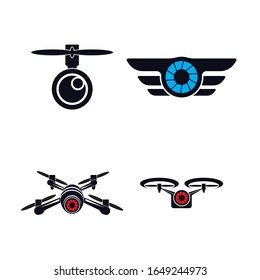 Drone logo template vector icon. photography drone vector. quadcopter vector icon