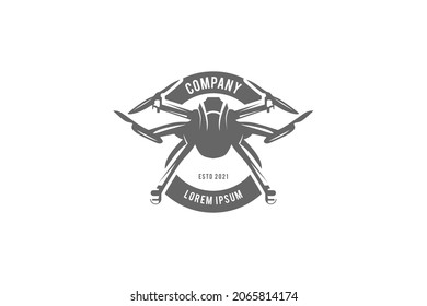 Drone logo Vintage, helicopter camera film 