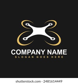 Logo de drone, logotipo de drone volador minimalista con perspectiva, Plantilla de logotipo de diseño plano, logotipo de Ilustración vectorial de drone logotipo de mosca