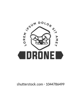 drone logos, badges, emblems and design elements. Quadrocopter store. Drone logo in white background / white isolated