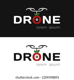 Drone logotype for agriculture, flat design logo template, vector illustration. Set of drone logo isolated on white and black background. 
