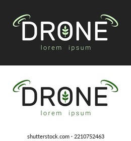 Drone logotype for agriculture, flat design logo template, vector illustration. Set of drone logo isolated on white and black background