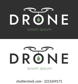 Drone logotype for agriculture, flat design logo template, vector illustration. Set of drone logo isolated on white and black background