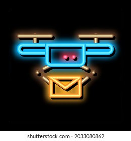 Drone Mail Delivery Postal Transportation Company neon light sign vector. Glowing bright icon sign. transparent symbol illustration