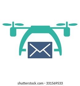 Drone Mail vector icon. Style is bicolor flat symbol, cobalt and cyan colors, rounded angles, white background.