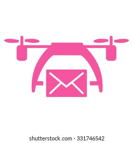 Drone Mail vector icon. Style is flat symbol, pink color, rounded angles, white background.