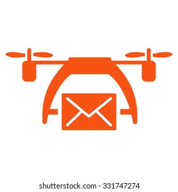 Drone Mail vector icon. Style is flat symbol, orange color, rounded angles, white background.