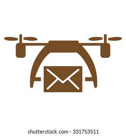 Drone Mail vector icon. Style is flat symbol, brown color, rounded angles, white background.