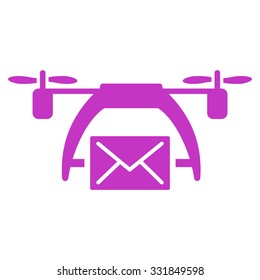 Drone Mail vector icon. Style is flat symbol, violet color, rounded angles, white background.