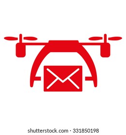 Drone Mail vector icon. Style is flat symbol, red color, rounded angles, white background.