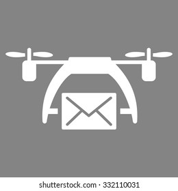 Drone Mail vector icon. Style is flat symbol, white color, rounded angles, gray background.