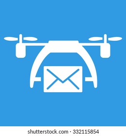 Drone Mail vector icon. Style is flat symbol, white color, rounded angles, blue background.