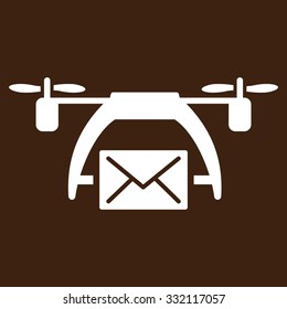 Drone Mail vector icon. Style is flat symbol, white color, rounded angles, brown background.