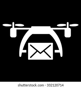 Drone Mail vector icon. Style is flat symbol, white color, rounded angles, black background.