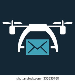 Drone Mail vector icon. Style is bicolor flat symbol, blue and white colors, rounded angles, dark blue background.