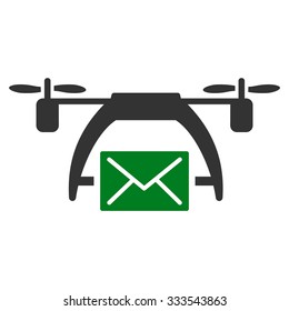 Drone Mail vector icon. Style is bicolor flat symbol, green and gray colors, rounded angles, white background.