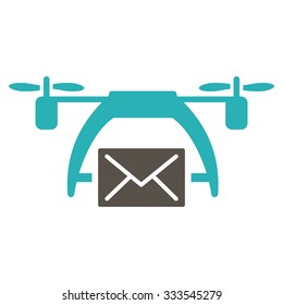 Drone Mail vector icon. Style is bicolor flat symbol, grey and cyan colors, rounded angles, white background.