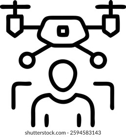 A drone and and a man vector silhouette illustration 